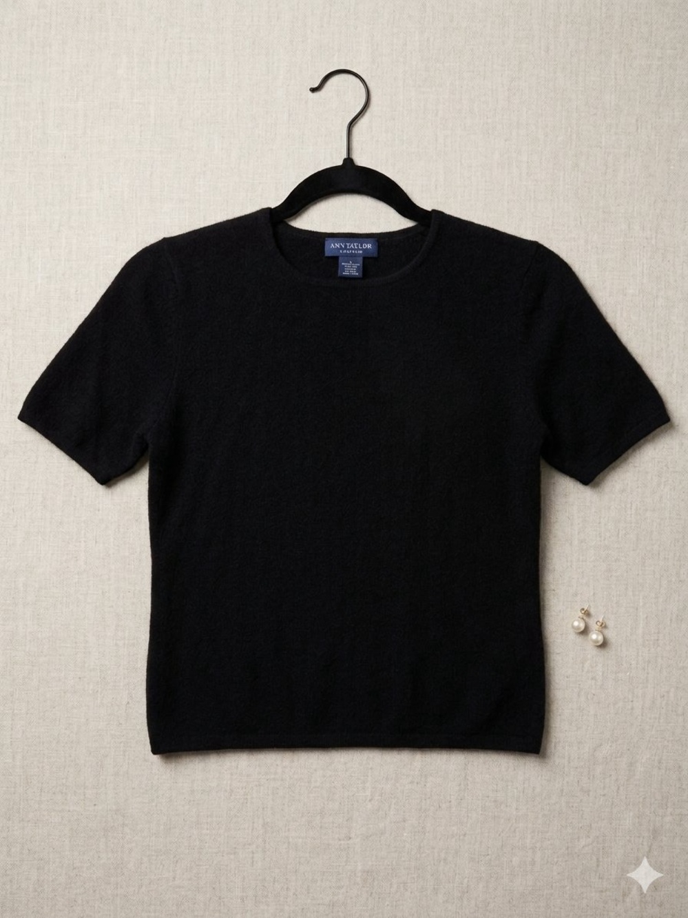 Ann Taylor Luxury Cashmere Short Sleeve Sweater Black Small EUC Preppy Dark Poet